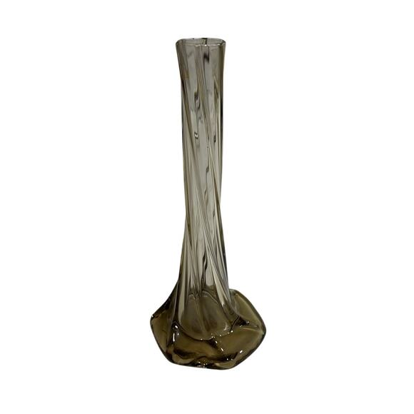 Vtg Sasaki Glass Gray Swirl Bud Vase 8” Handcrafted Japan Mid Century Modern - Picture 1 of 10